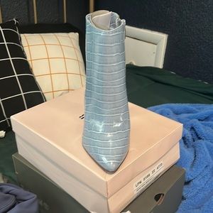 Blue snake skin booties